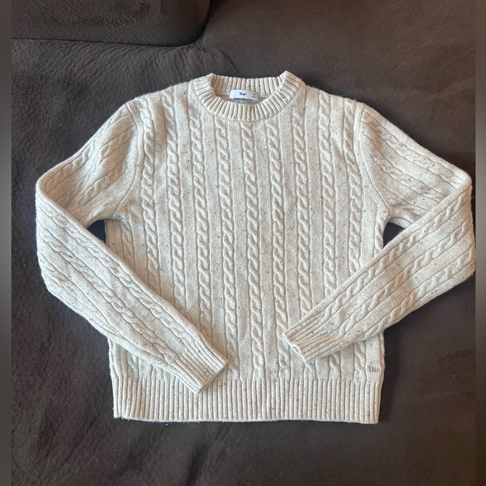 ARITZIA TNA Women's Cream Cable Knit Crewneck Sweater
